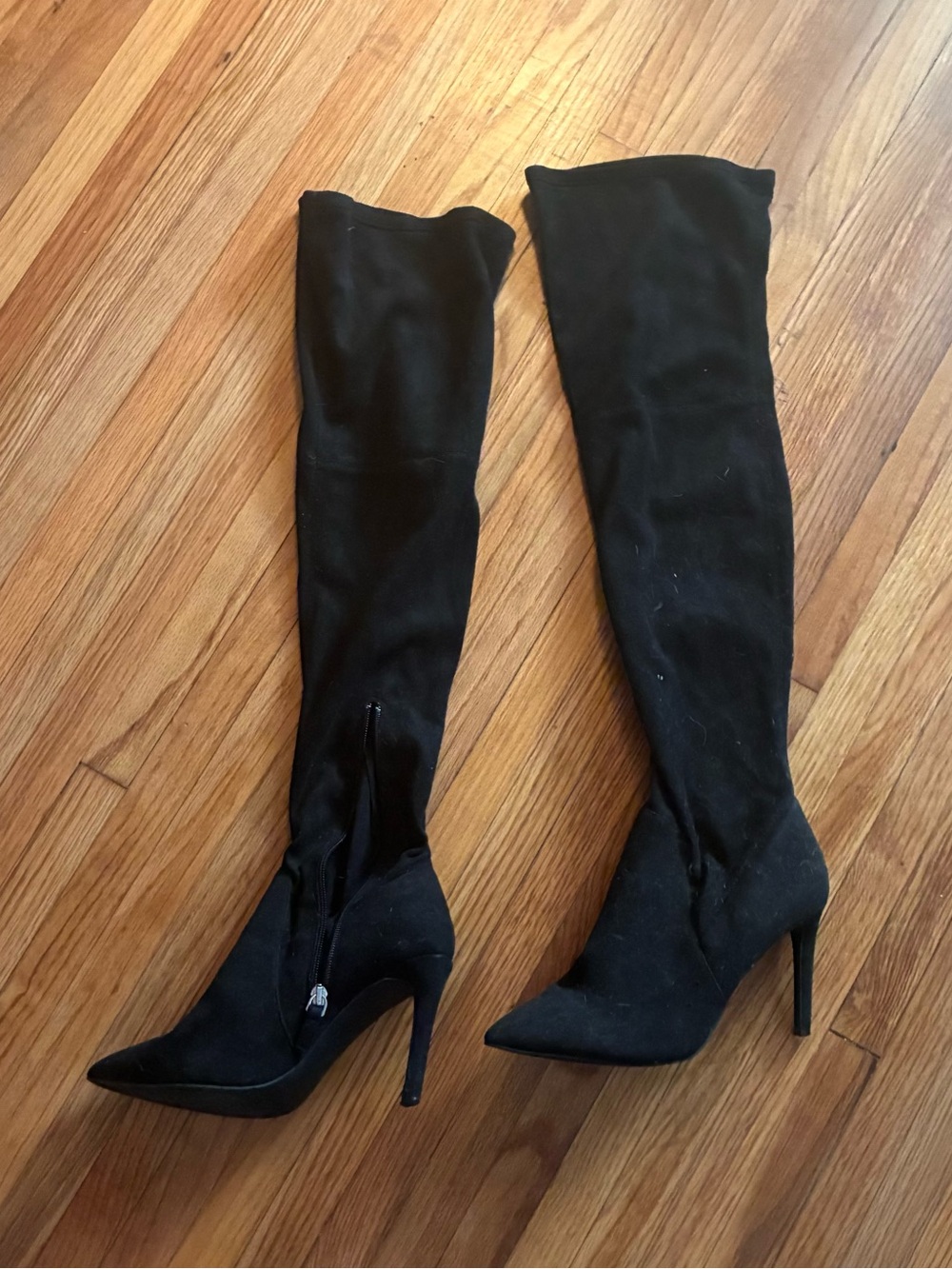 Women's Black suede Over-the-Knee Stiletto Boots with Pointed Toe
